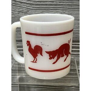 Hazel Atlas Farm Animals Child's Mug Vintage Milk Glass Red Pig Rooster Pig Lamb